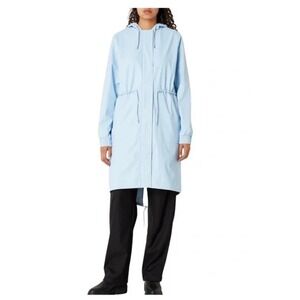 RAINS String Parka Women's XS Rain Jacket Hooded Trench in SKY Blue NWT  $155.